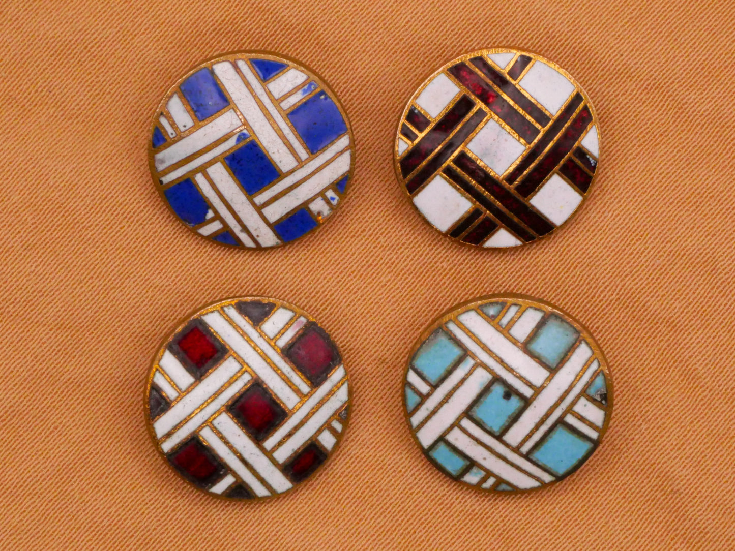 Plaid Woven Look Enamel Red Blue Aqua Antique Metal Button Various 13mm