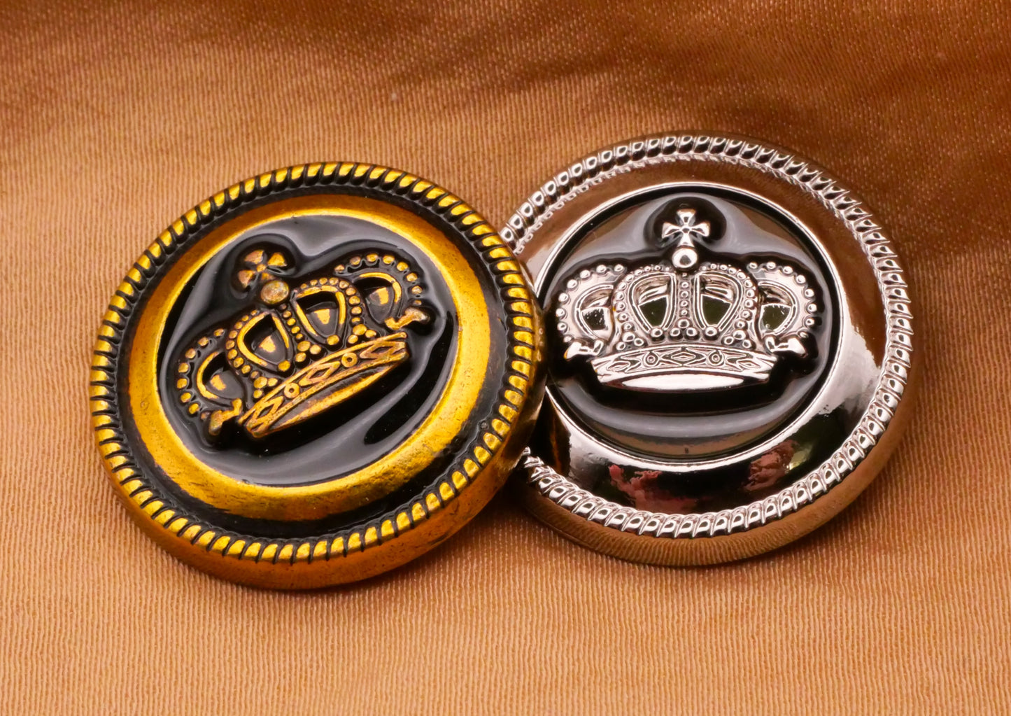 Crown Black Enamel Golden Silver Metal Button Various 23mm