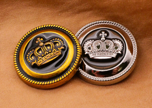 Crown Black Enamel Golden Silver Metal Button Various 23mm