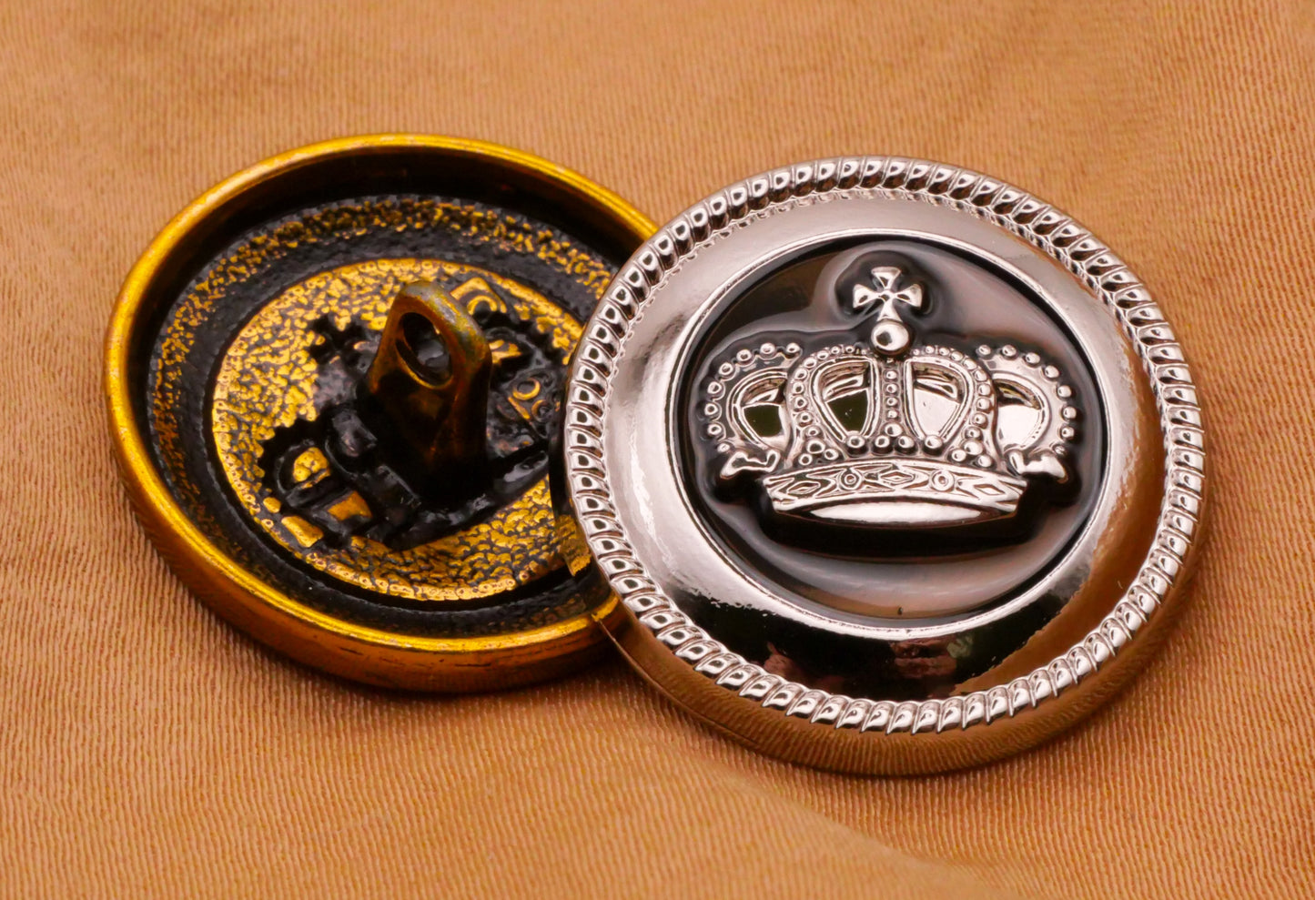 Crown Black Enamel Golden Silver Metal Button Various 23mm