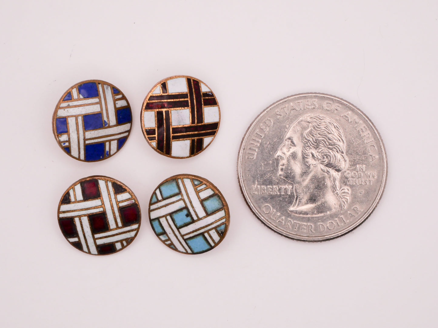 Plaid Woven Look Enamel Red Blue Aqua Antique Metal Button Various 13mm