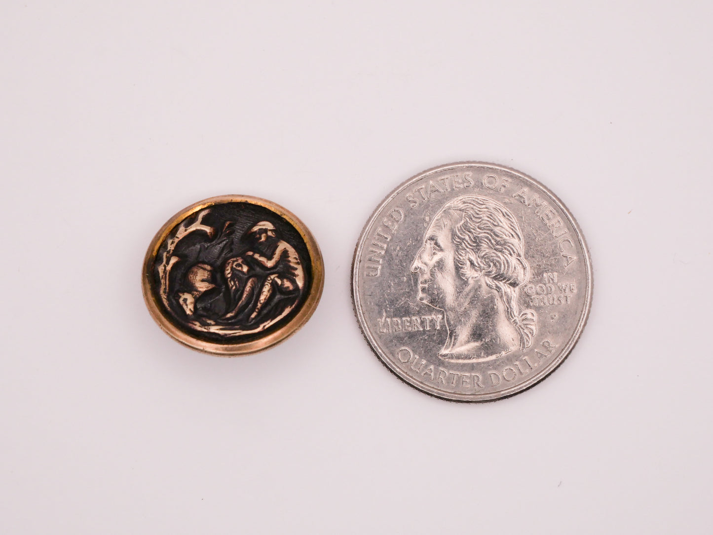 Man and Dog Victorian Brass Metal Picture Button 18mm