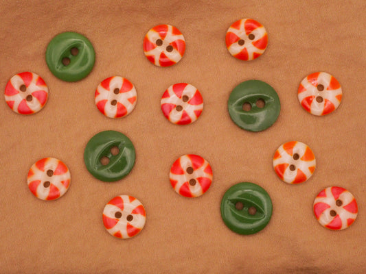 China Orange Green Antique Button Various 12-14mm