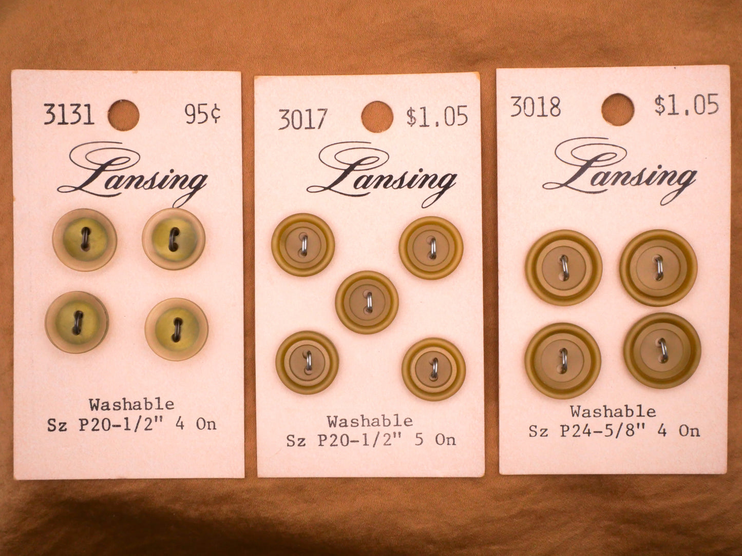 Olive Green Vintage Plastic Lansing Carded Buttons Various 13-15mm