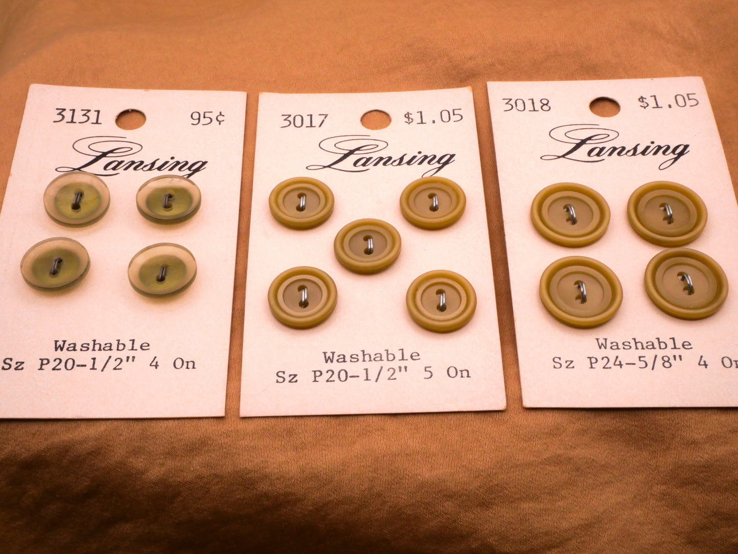 Olive Green Vintage Plastic Lansing Carded Buttons Various 13-15mm