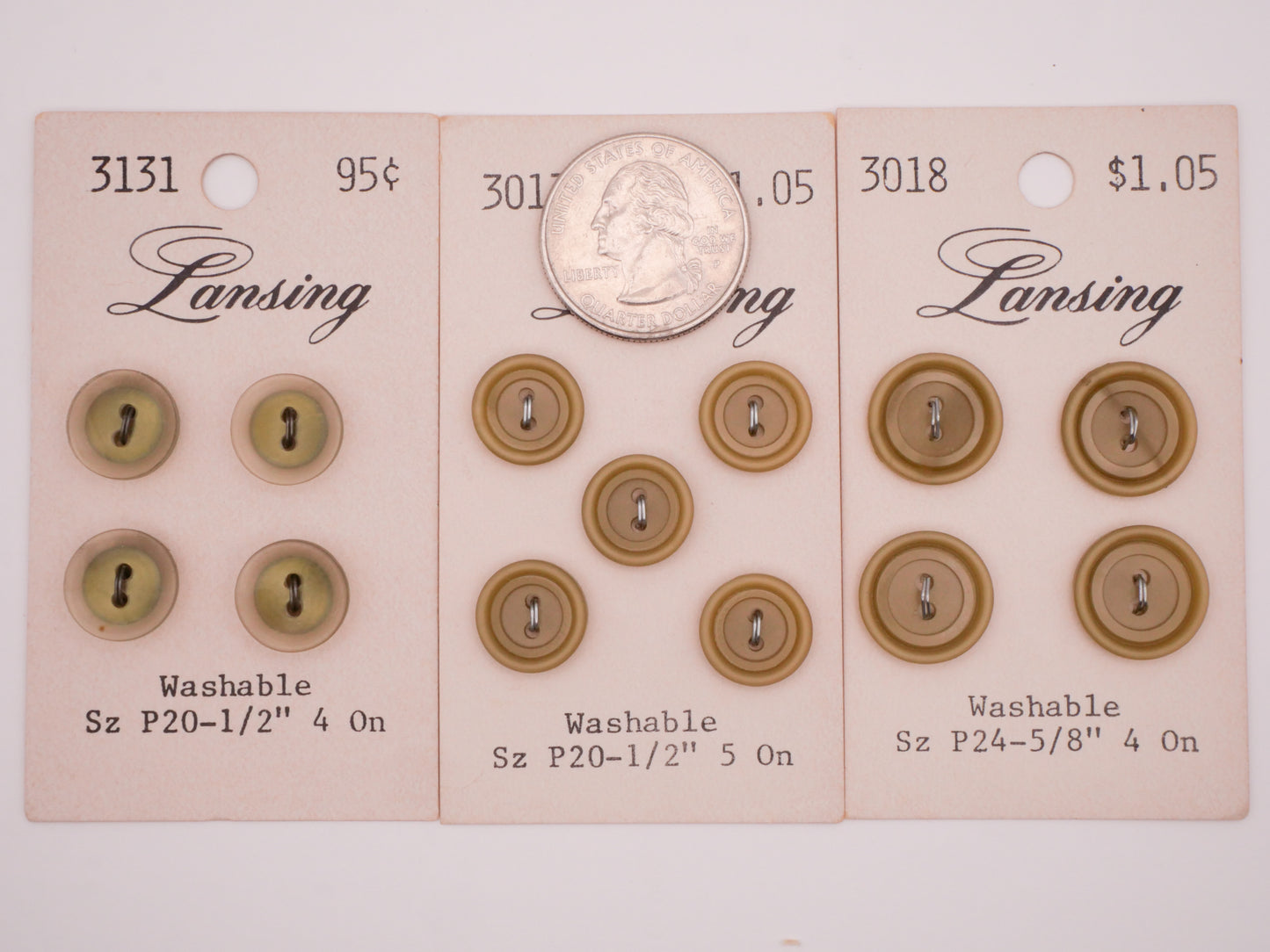 Olive Green Vintage Plastic Lansing Carded Buttons Various 13-15mm