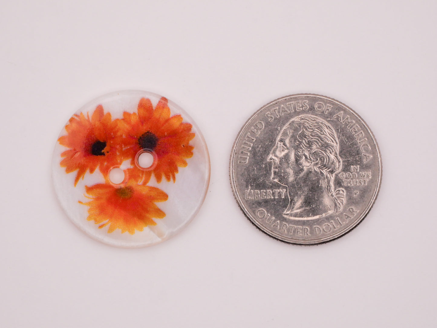 Flower Trio Sunflower Gerber Daisy Mother of Pearl Button 25mm