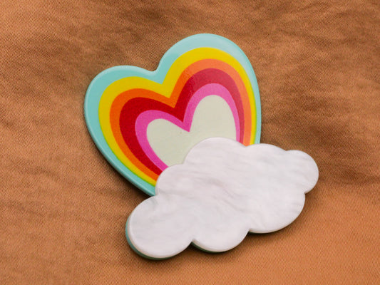 Rainbow Heart Cloud Acrylic Plastic Button 43x46mm