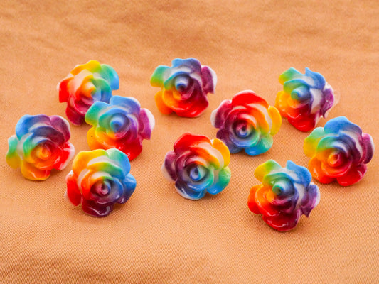 Rainbow Dyed Rose Plastic Set of Ten Buttons 13mm