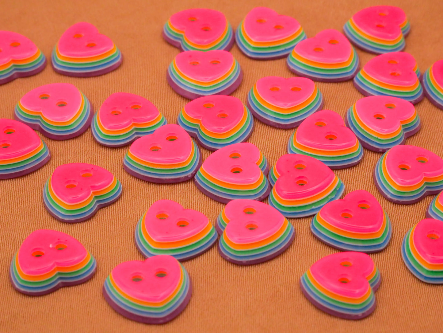 Heart Pink Rainbow Layers Plastic Set of Ten Buttons 11mm