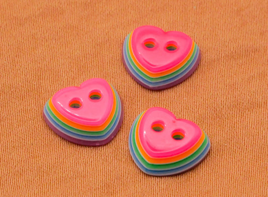 Heart Pink Rainbow Layers Plastic Set of Ten Buttons 11mm