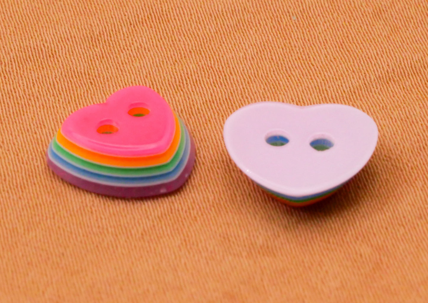 Heart Pink Rainbow Layers Plastic Set of Ten Buttons 11mm