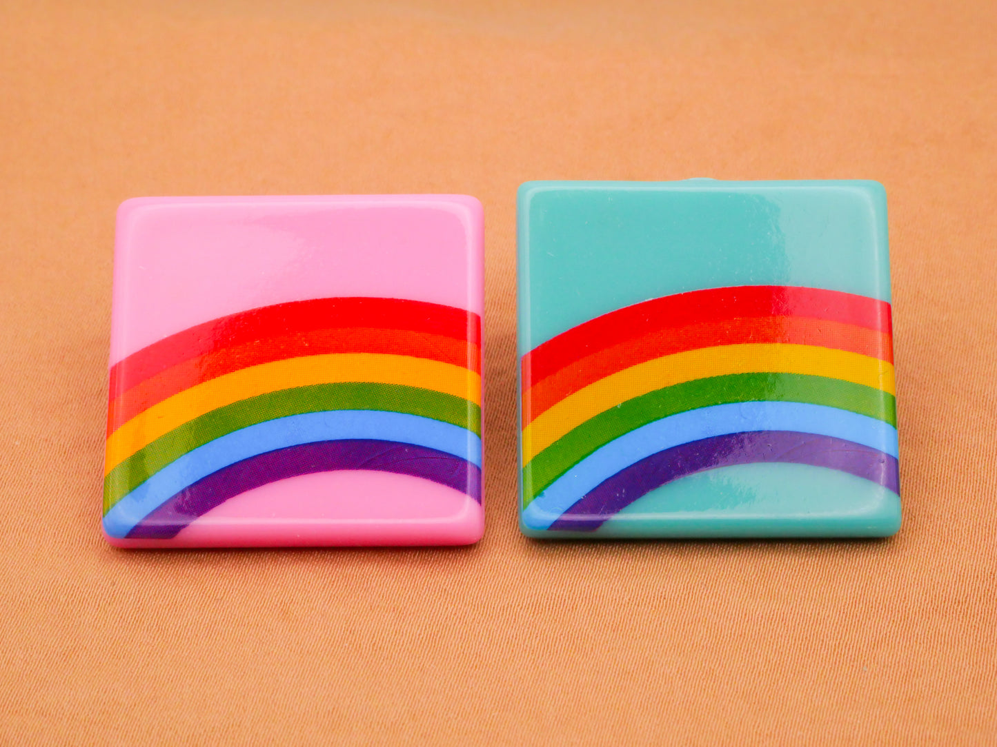 Rainbow Pink Teal Square Vintage Plastic Button Various 31mm