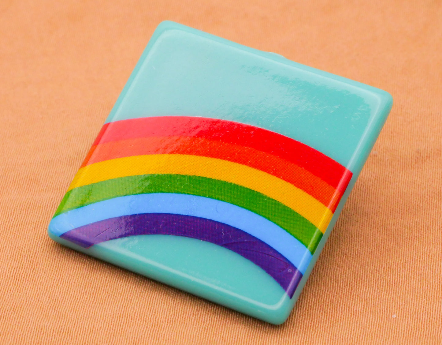 Rainbow Pink Teal Square Vintage Plastic Button Various 31mm