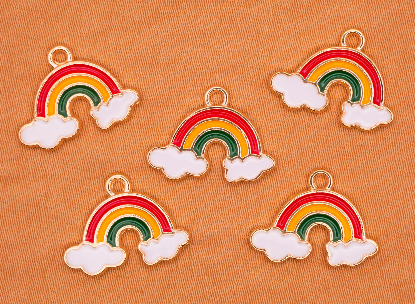 Rainbow Clouds Enamel Gold Metal Set of Five Charms Embellishments 14x19mm