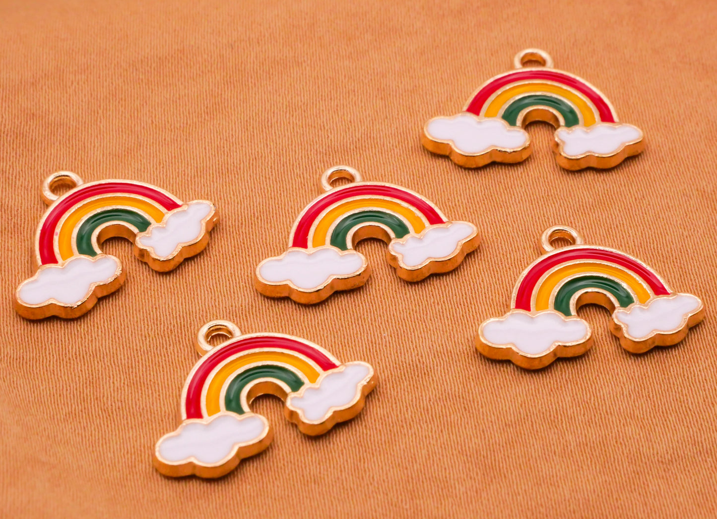 Rainbow Clouds Enamel Gold Metal Set of Five Charms Embellishments 14x19mm