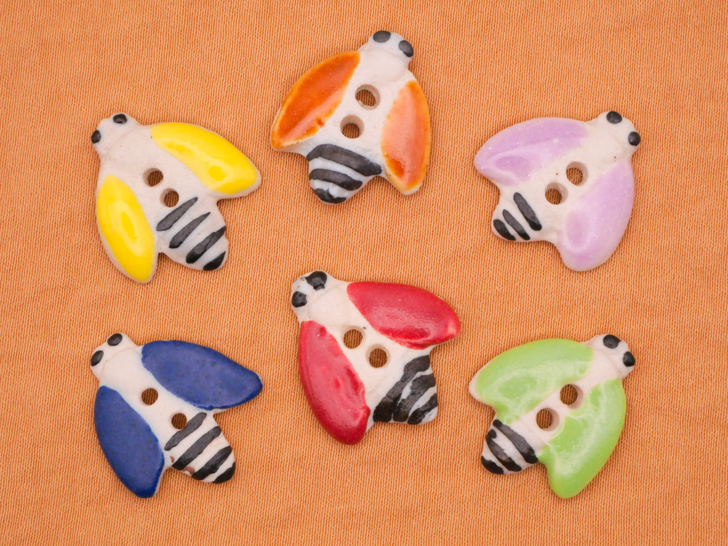 Bee Colorful Ceramic Hand-Painted Sew-Thru Button Various 18mm