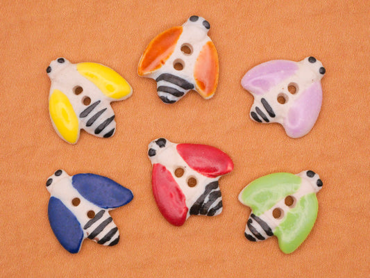 Bee Colorful Ceramic Hand-Painted Sew-Thru Button Various 18mm