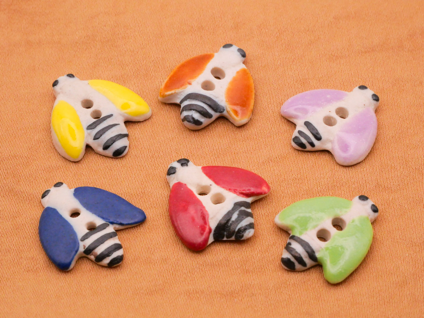 Bee Colorful Ceramic Hand-Painted Sew-Thru Button Various 18mm