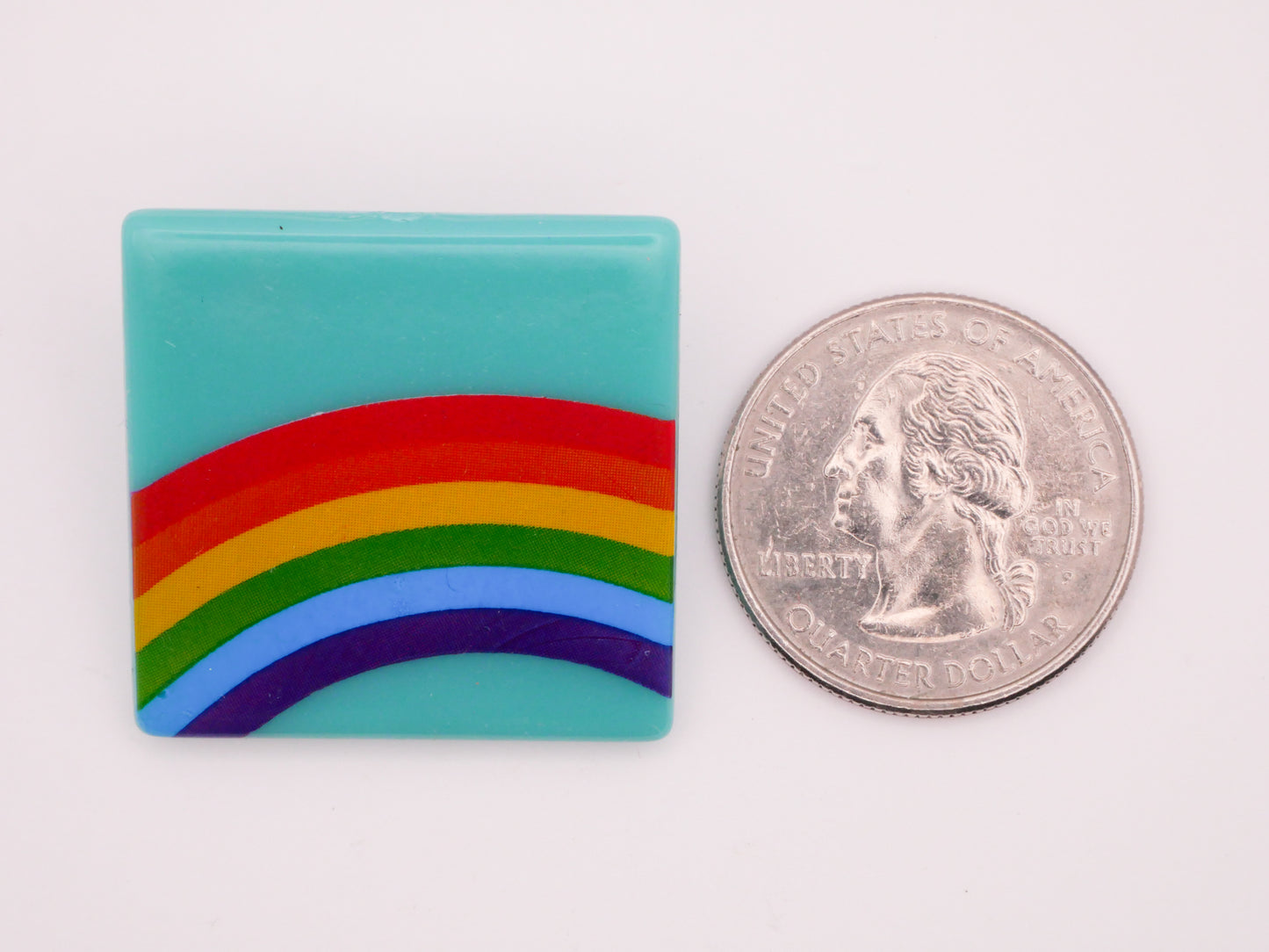 Rainbow Pink Teal Square Vintage Plastic Button Various 31mm