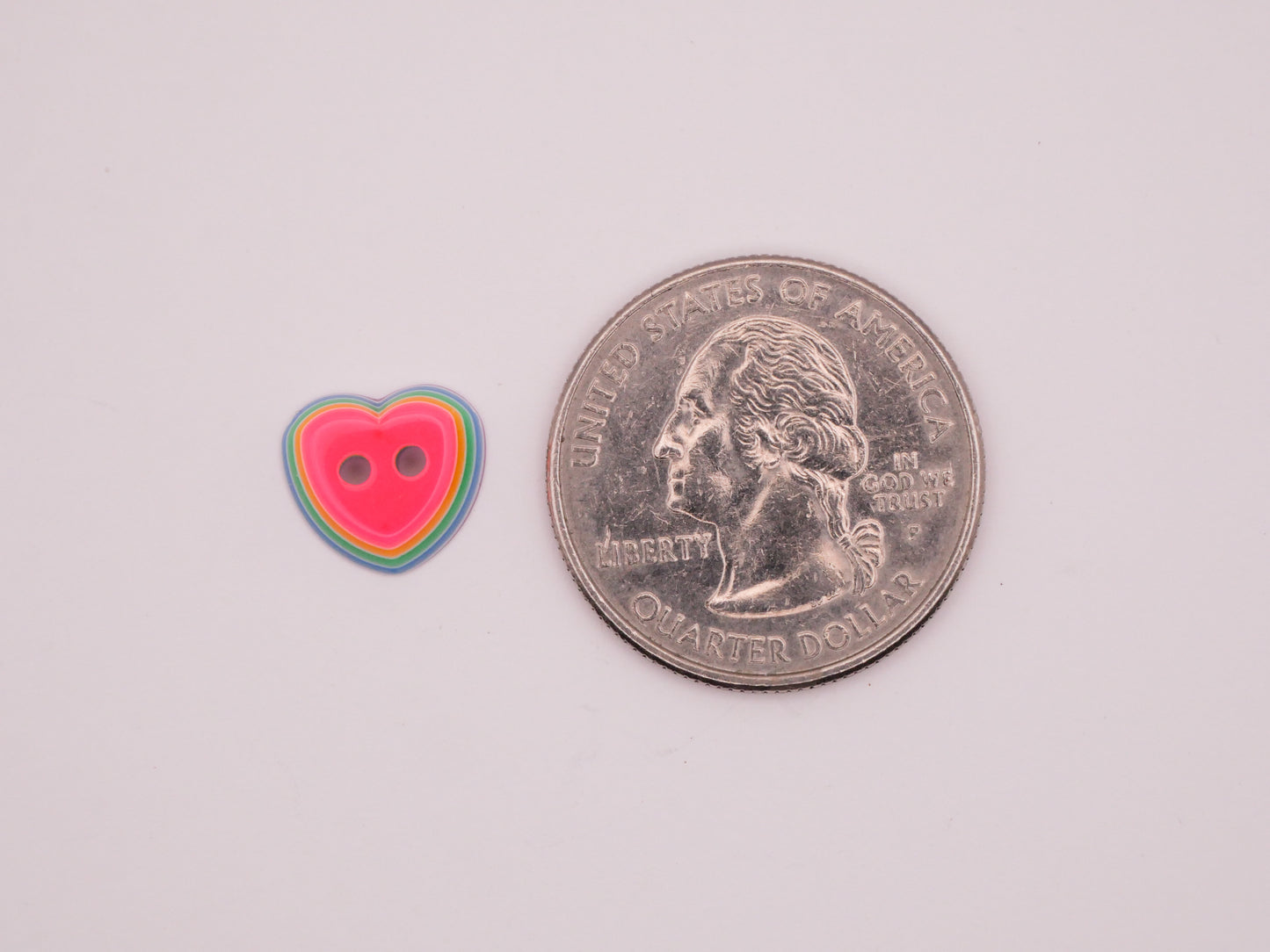 Heart Pink Rainbow Layers Plastic Set of Ten Buttons 11mm