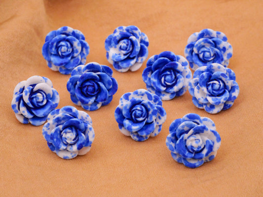 Rose Blue Tie Dye Plastic Set of Ten Buttons 13mm