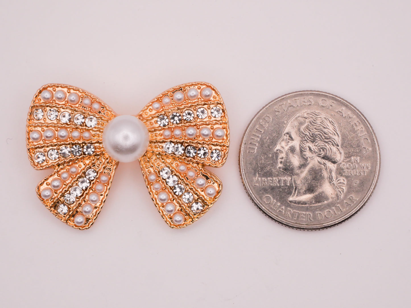 Bow Rhinestone Pearl Gold Metal Large Button 25x35mm