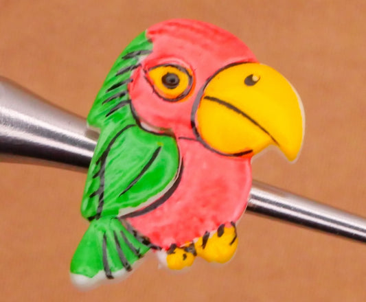Bird Parrot Red Green Plastic Button 11x17mm