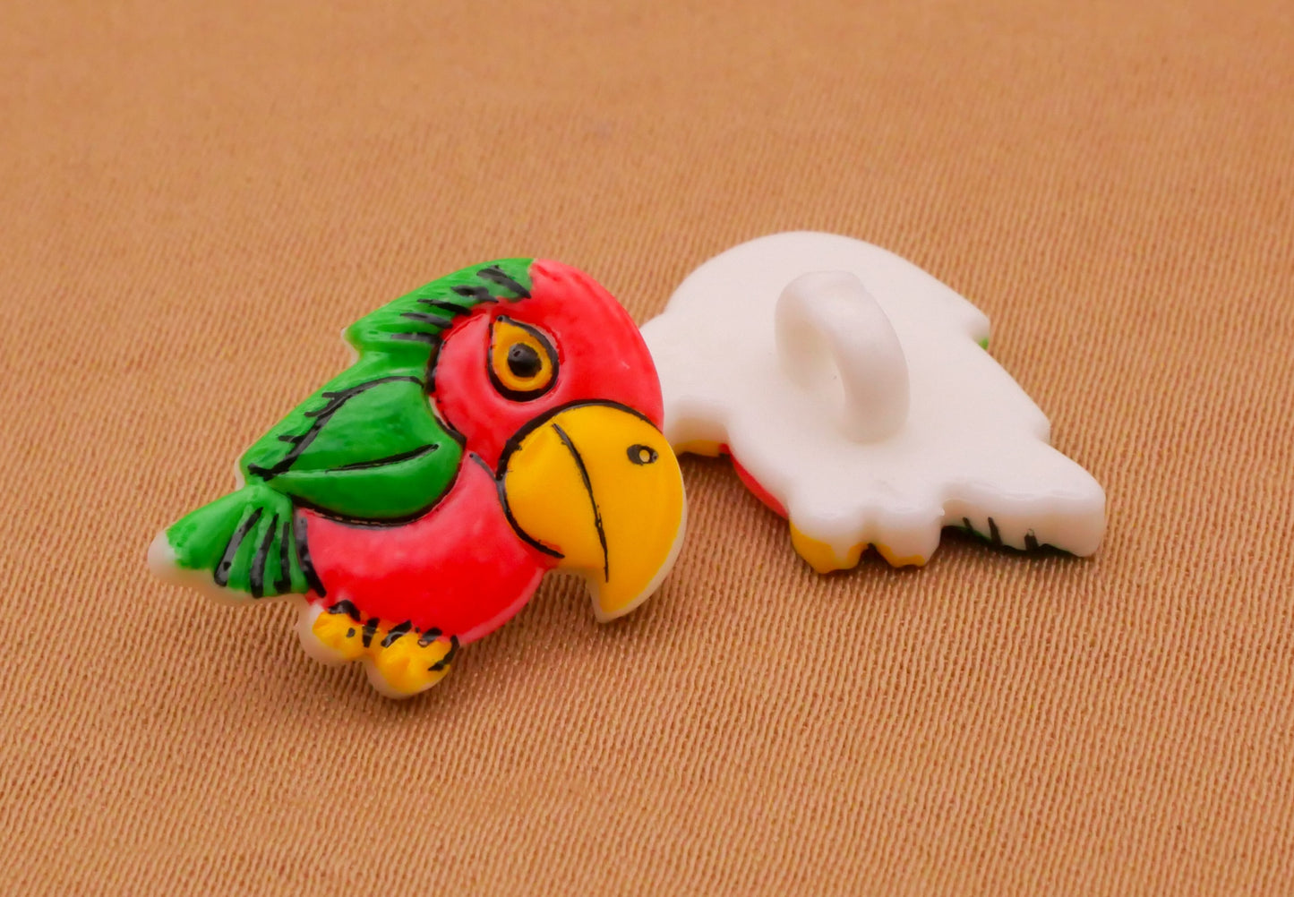 Bird Parrot Red Green Plastic Button 11x17mm