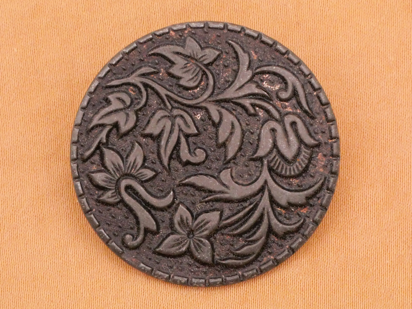 Jungle Flowers Victorian Antique Metal Large Button 34mm