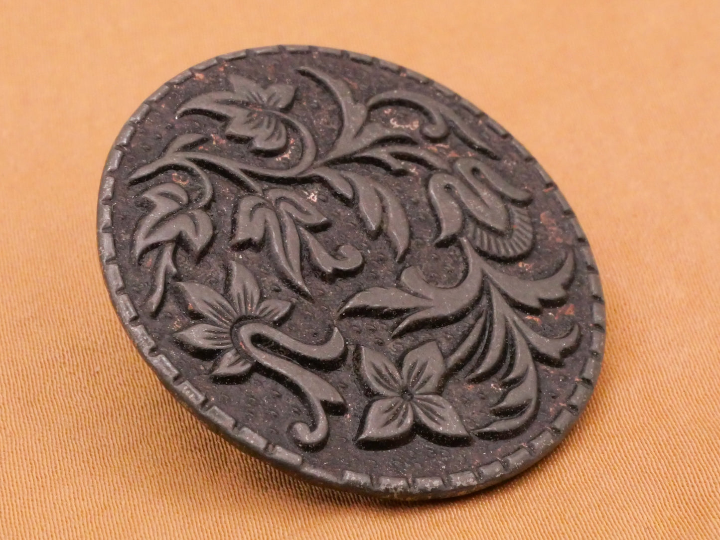 Jungle Flowers Victorian Antique Metal Large Button 34mm