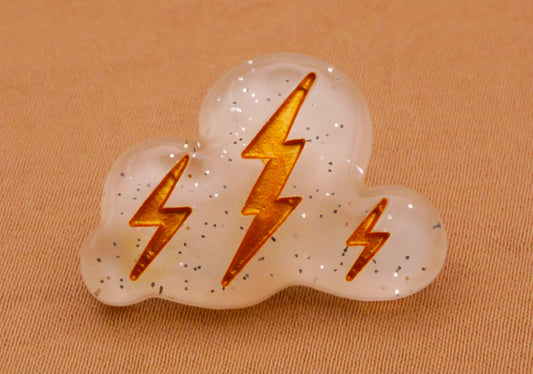 Storm Rain Cloud Lightening Gold Glitter Plastic Button 19x27mm