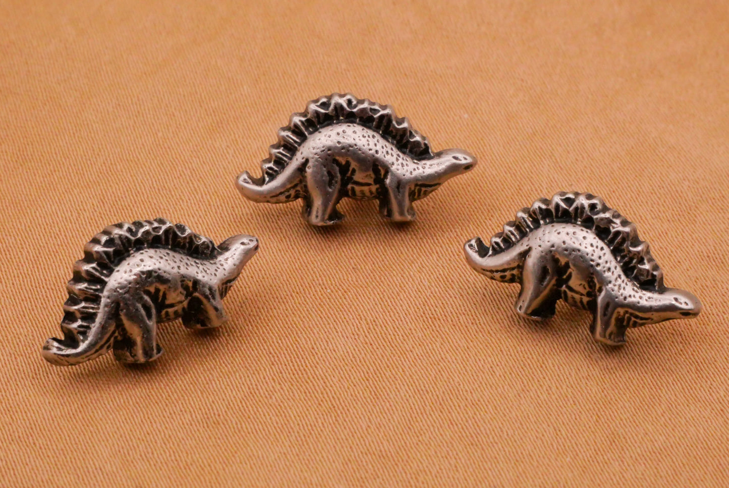 Dinosaur Stegosaurus Realistic Silver Plastic Button 10x17mm