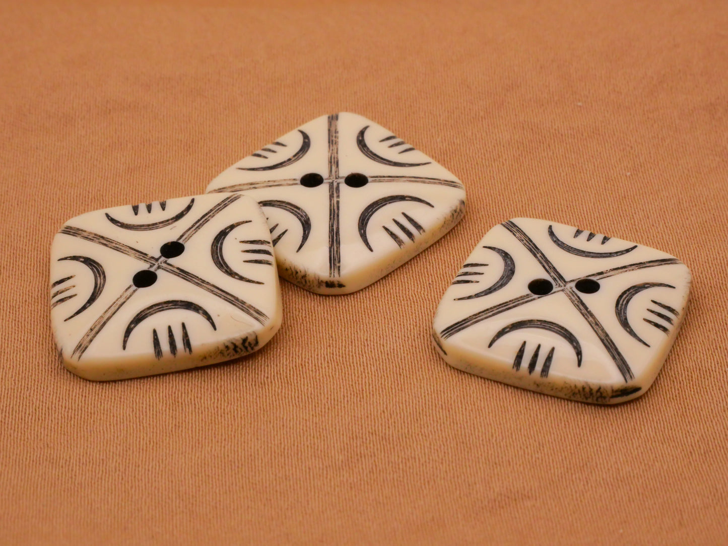 Crescent Moon Carved Bone Look Plastic Vintage Button 19mm