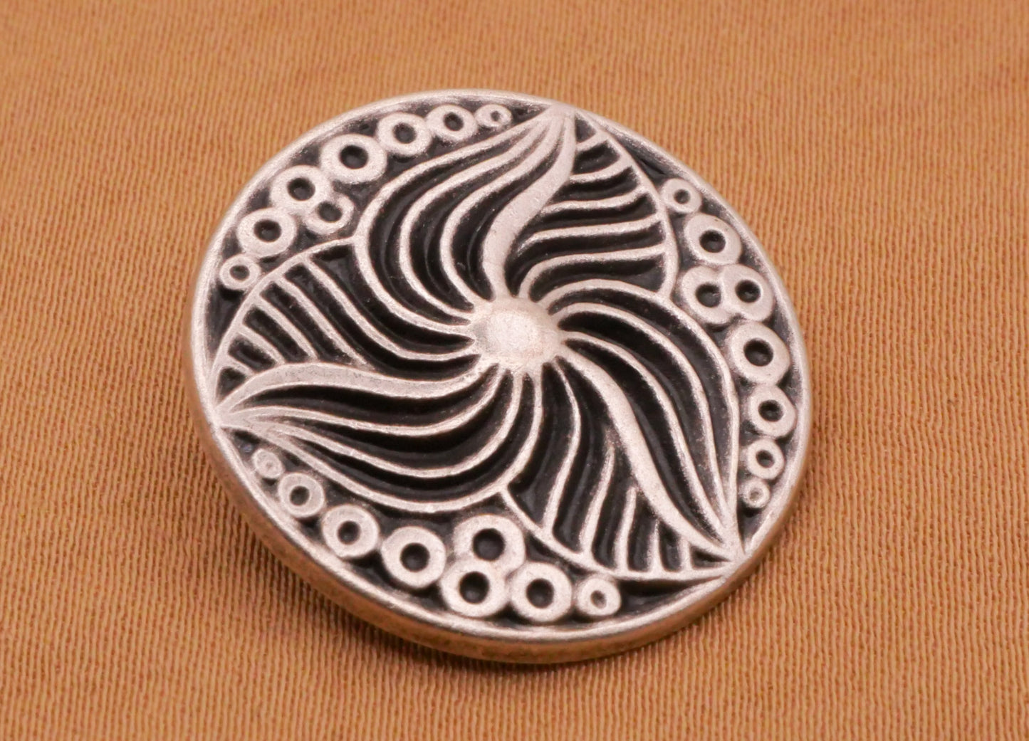 Flower Leaves Swirl Carved Look Silver Metal Button 23mm