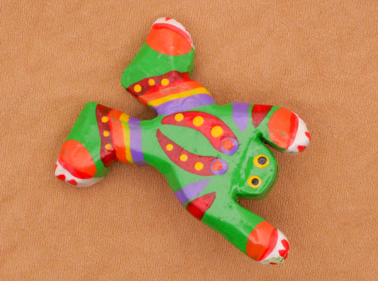 Jumping Frog Colorful Hand-Painted Wood Vintage Button 31x38mm