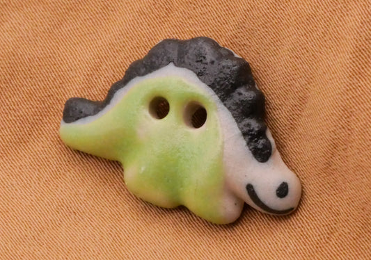 Dinosaur Stegosaurus Hand-Painted Ceramic Button 16x24mm