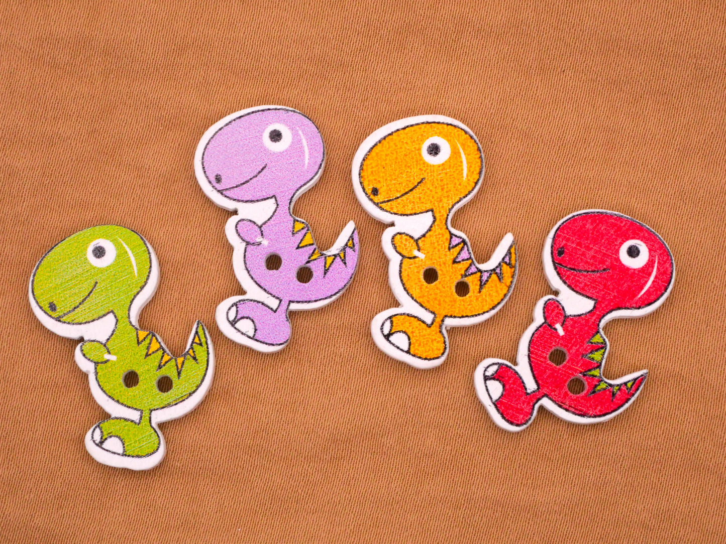 Dinosaur Tyrannosaurus T-Rex Colorful Wood Assorted Set of Four Buttons 16x26mm