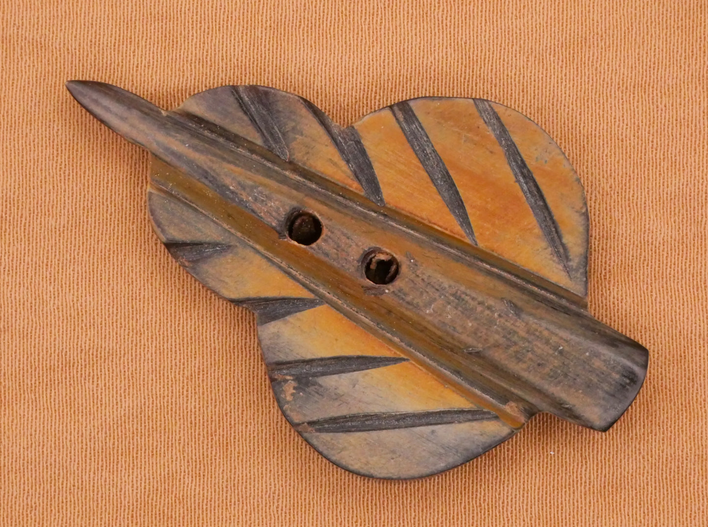 Leaf Carved Horn Natural Large Sew-Thru Button 27x43mm