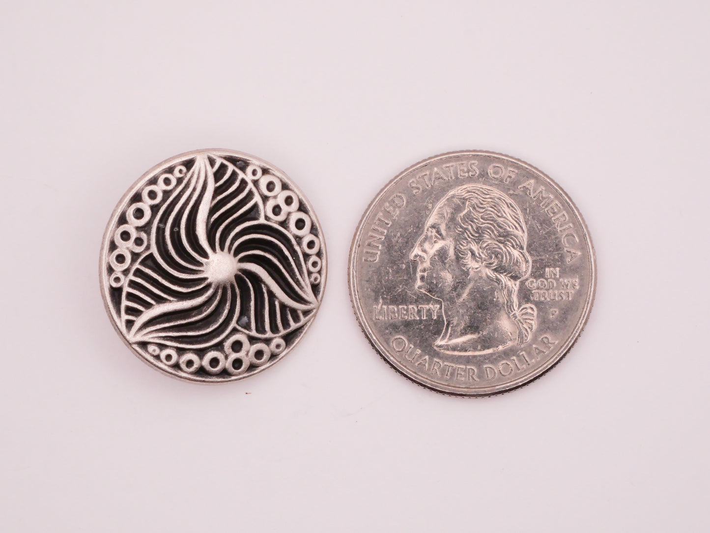 Flower Leaves Swirl Carved Look Silver Metal Button 23mm