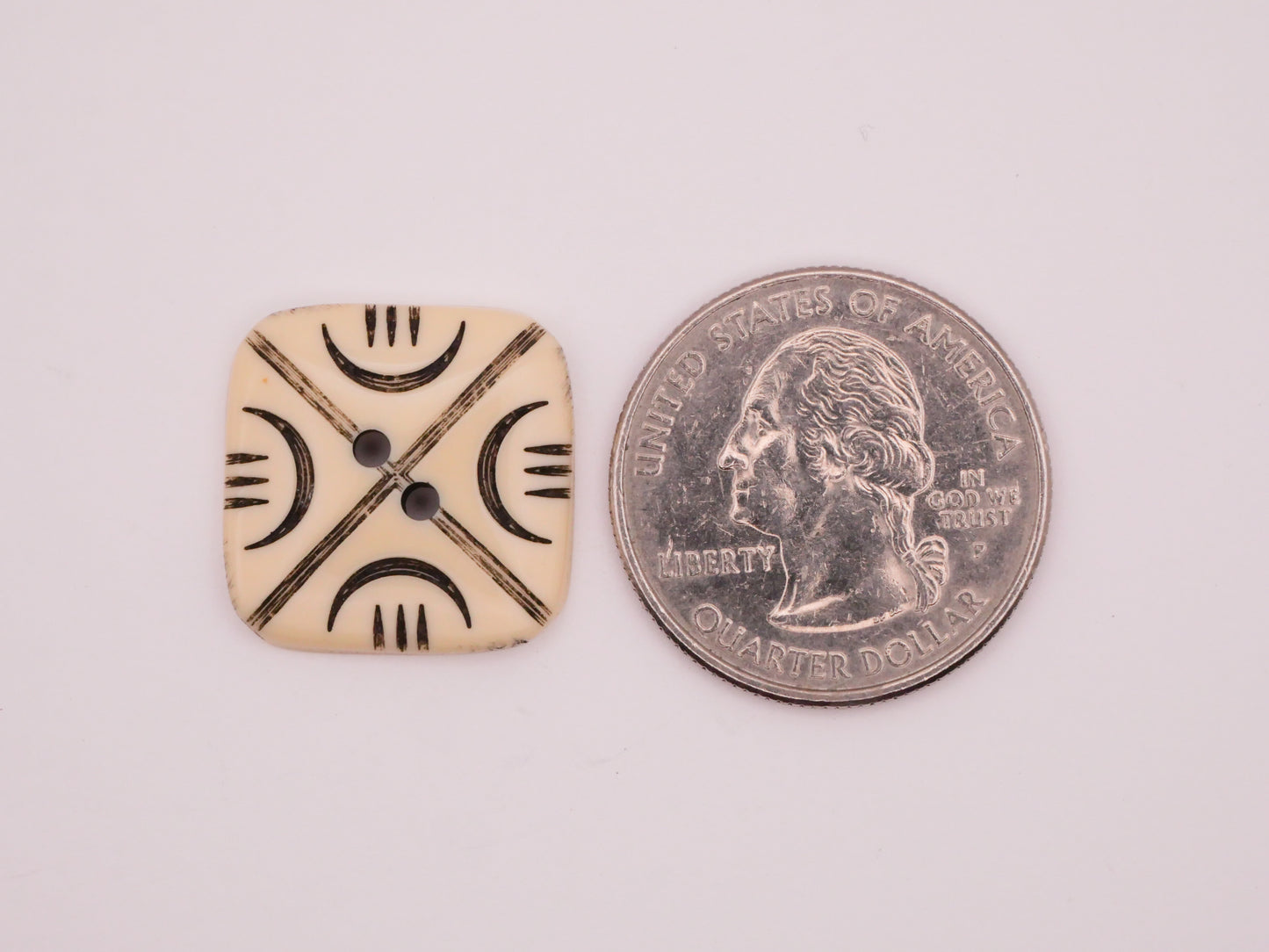 Crescent Moon Carved Bone Look Plastic Vintage Button 19mm