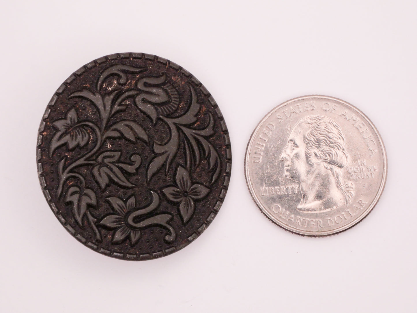 Jungle Flowers Victorian Antique Metal Large Button 34mm