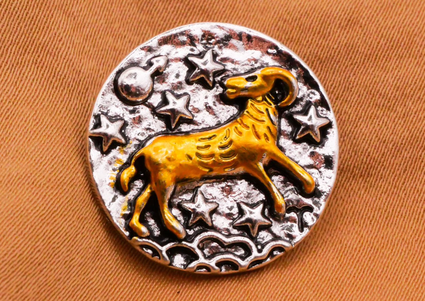 Zodiac Signs Hammered Silver Gold Metal Button Various 20mm