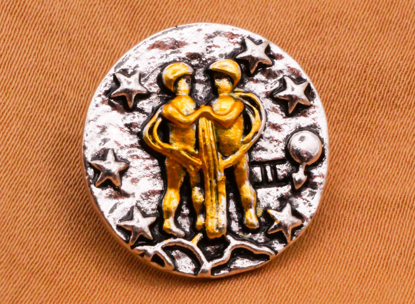 Zodiac Signs Hammered Silver Gold Metal Button Various 20mm