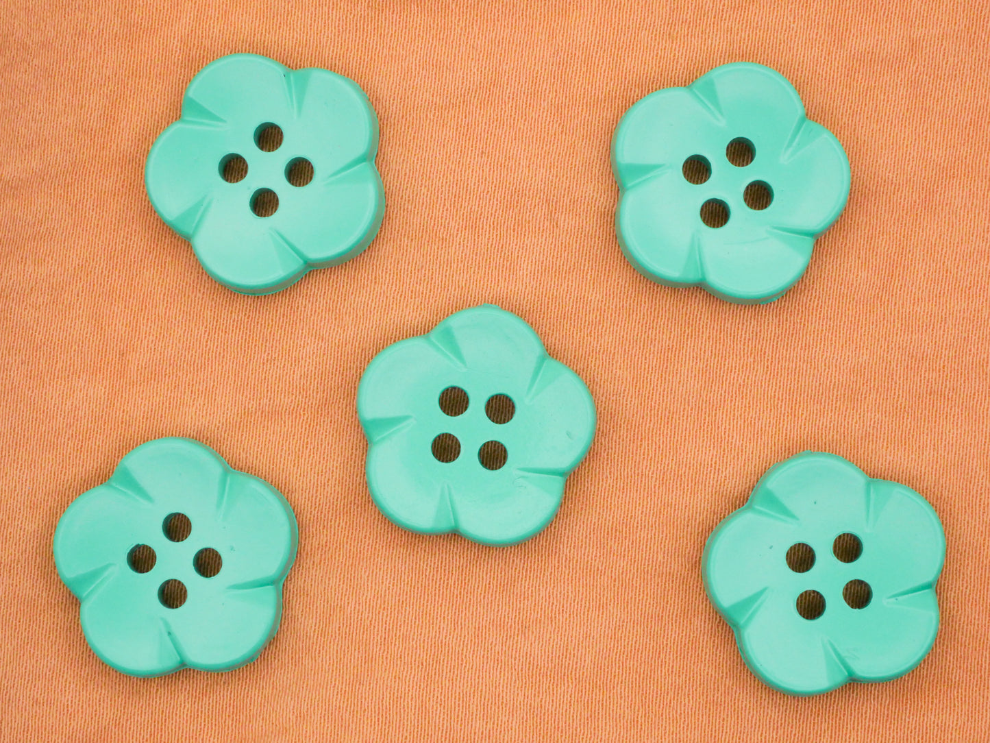 Flower Turquoise Plastic Set of Five Buttons 17mm