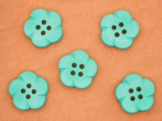 Flower Turquoise Plastic Set of Five Buttons 17mm