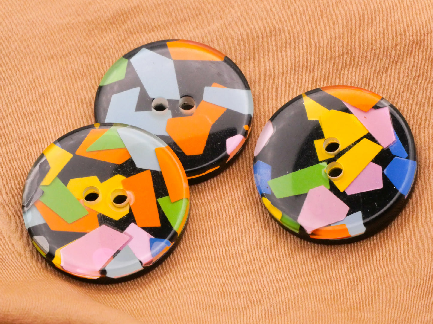 Confetti Design Under Plastic Vintage Sew-Thru Button 30mm