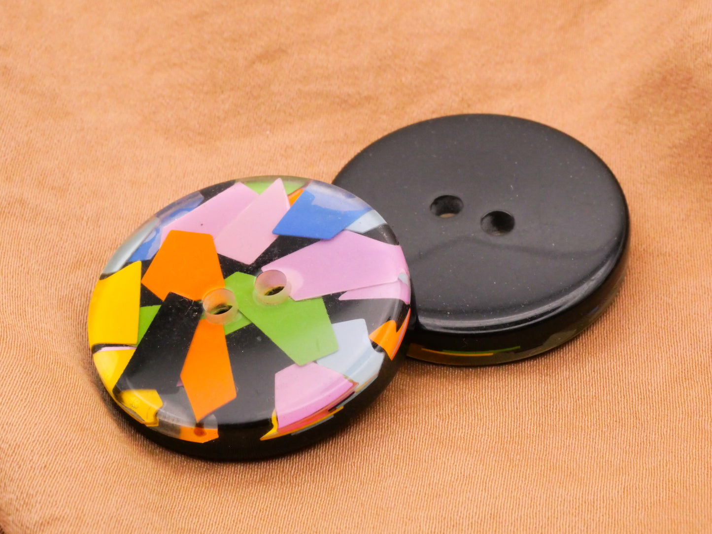 Confetti Design Under Plastic Vintage Sew-Thru Button 30mm