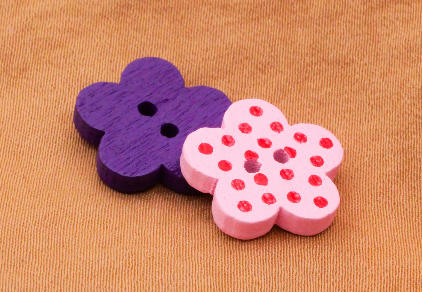 Flower Starfish Polka Dot Colorful Wood Set of Ten Buttons 14mm