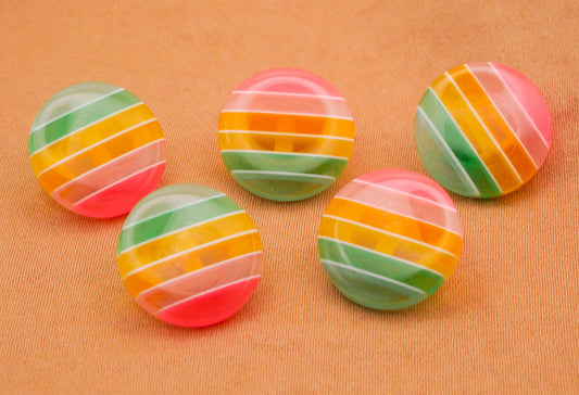 Summer Surfer Stripes Pink Yellow Green Plastic Set of Five Buttons 14mm